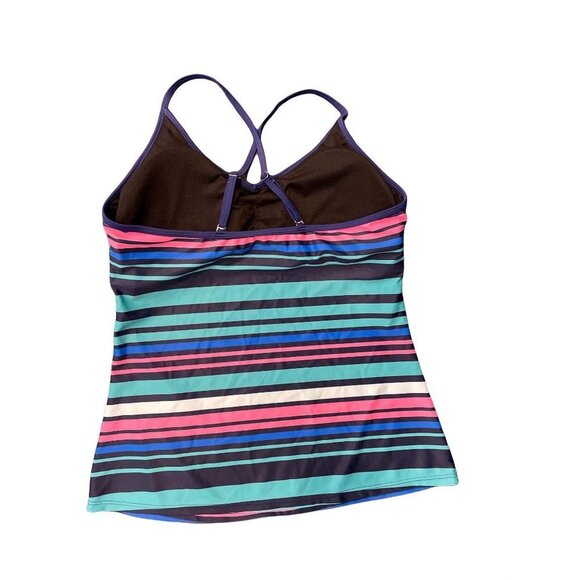 Women’s Striped Tankini Top with Crossing Straps Padded Bra Sz L - Picture 4 of 5